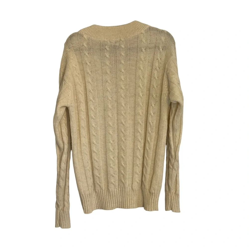 Gant Vintage Alpaca Wool Cable Knit V-Neck Sweater Cream Mens Large Cableknit